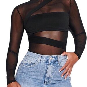 Black Sheer Mesh Bodysuit